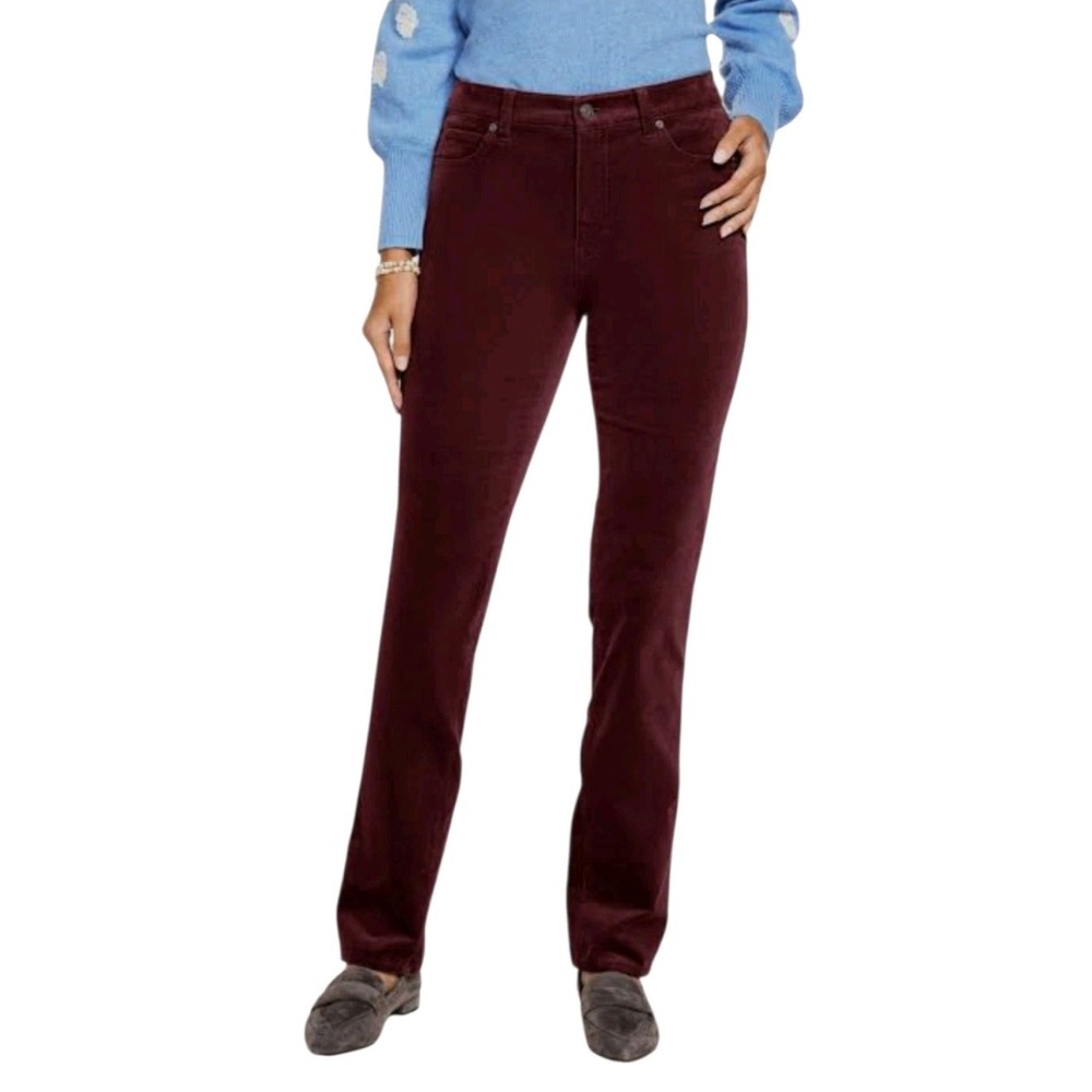 Talbots Straight Leg High Rise Eggplant Burgundy Corduroy Pant Women's Size 8
